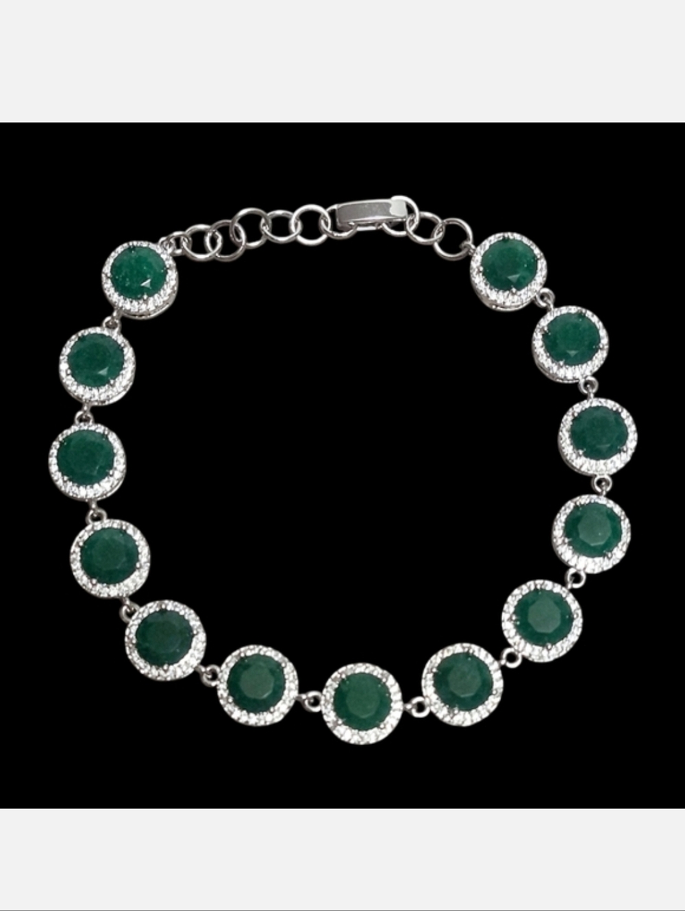 Emerald Sterling Silver Halo Link Bracelet